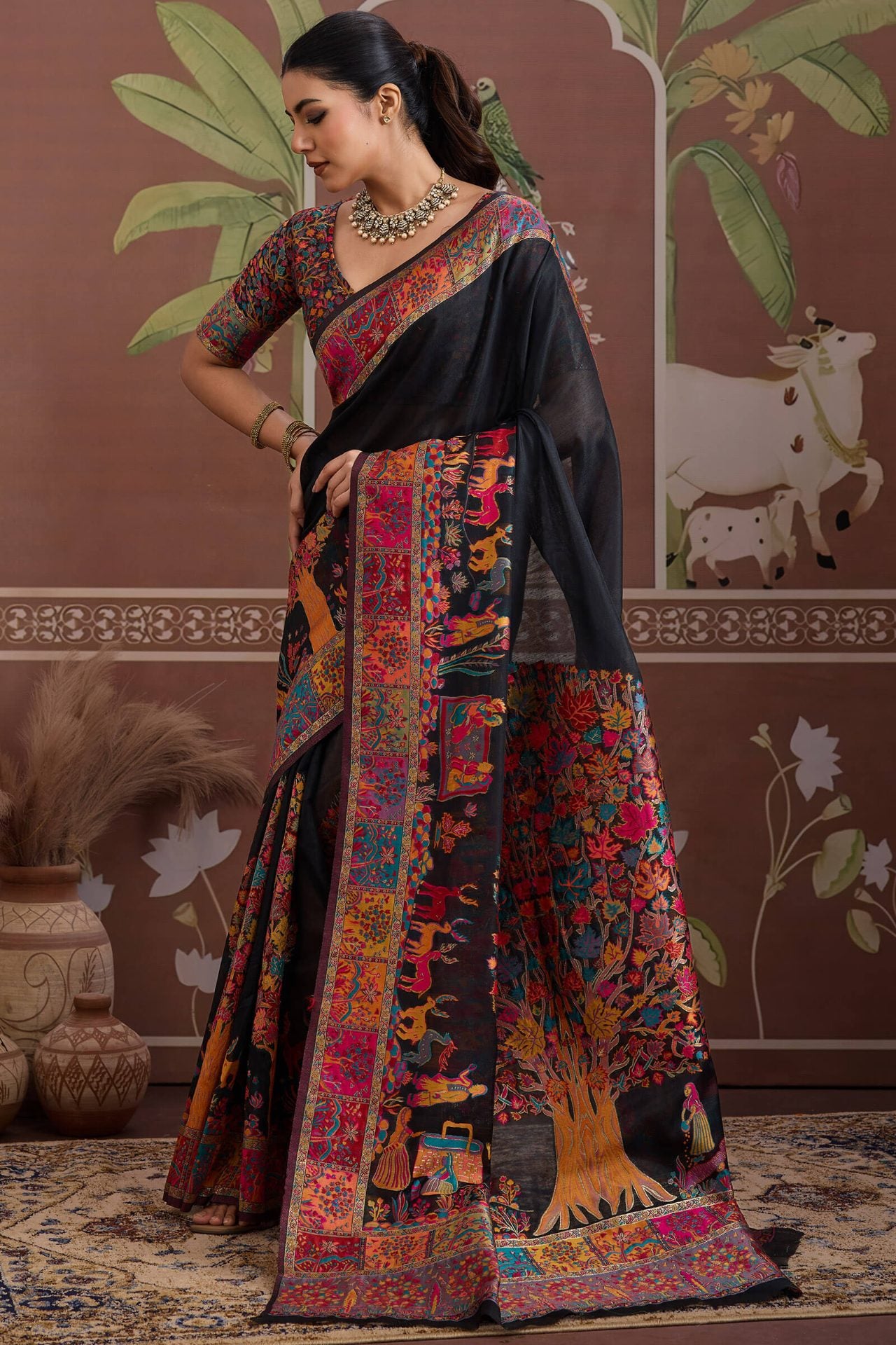 Designer Black Pashmina saree With Enticing Blouse Piece