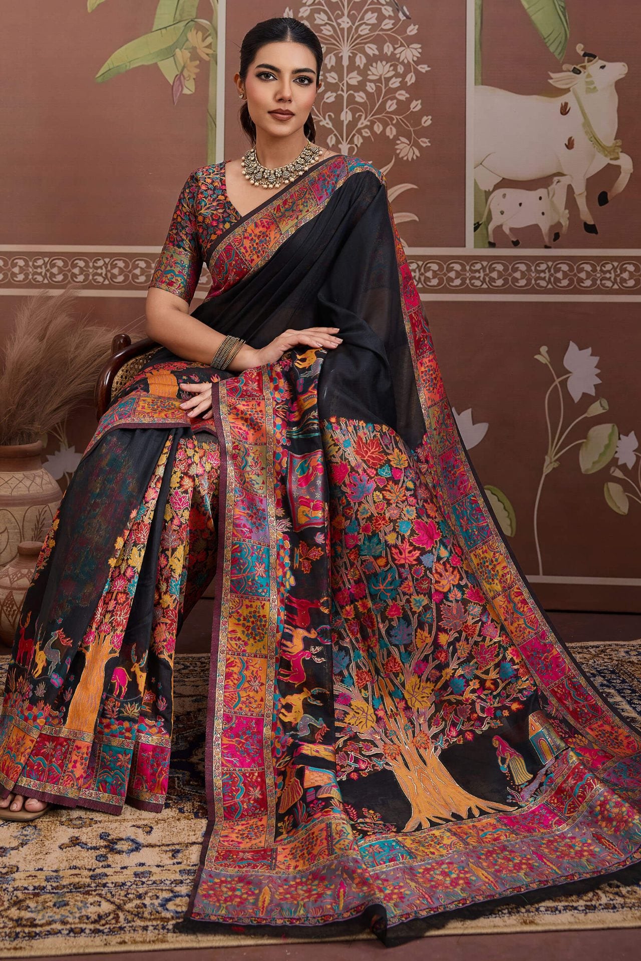 Designer Black Pashmina saree With Enticing Blouse Piece