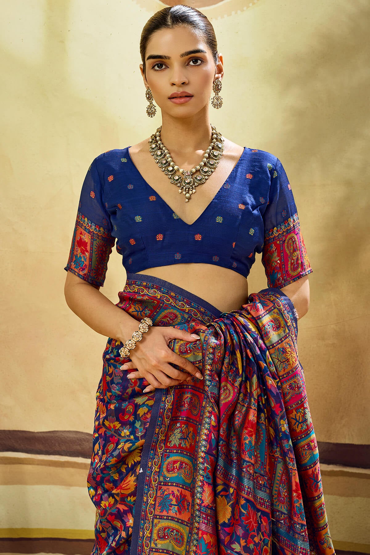 Propinquity Navy Blue Pashmina Saree With Ephemeral Blouse Piece