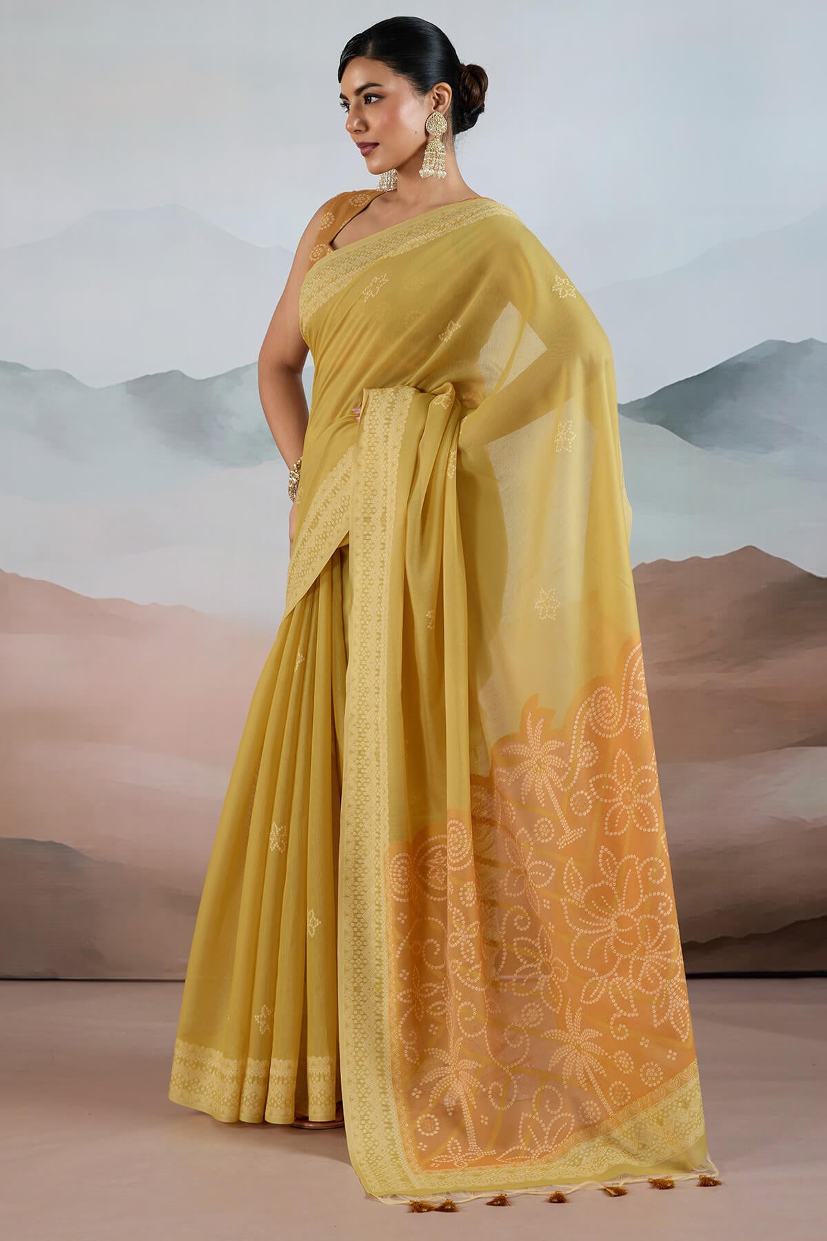 Lassitude Mustard Cotton Silk Saree With Ethereal Blouse Piece