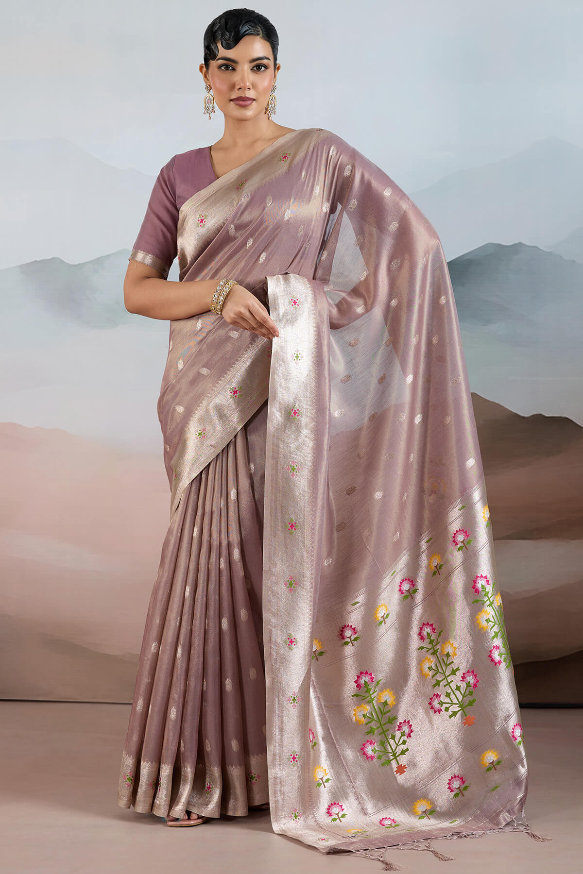 Dulcet Lavender Paithani Pure Tissue Silk Saree With Susurrous Blouse Piece
