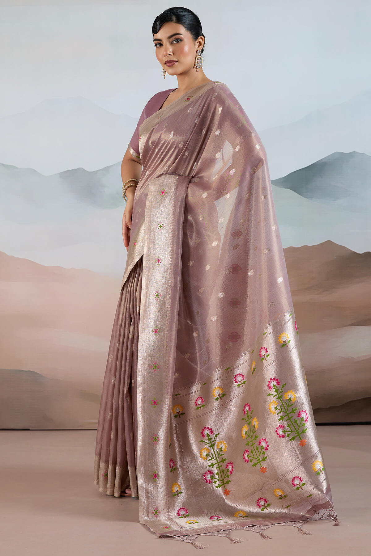 Dulcet Lavender Paithani Pure Tissue Silk Saree With Susurrous Blouse Piece