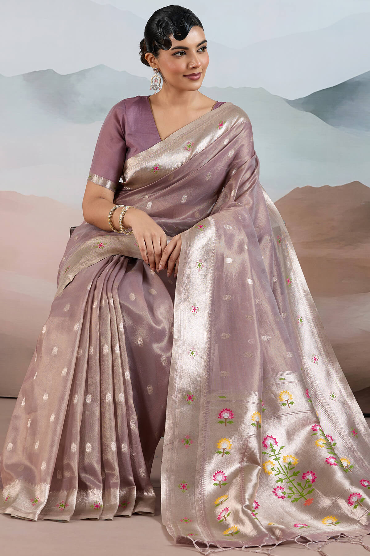Dulcet Lavender Paithani Pure Tissue Silk Saree With Susurrous Blouse Piece