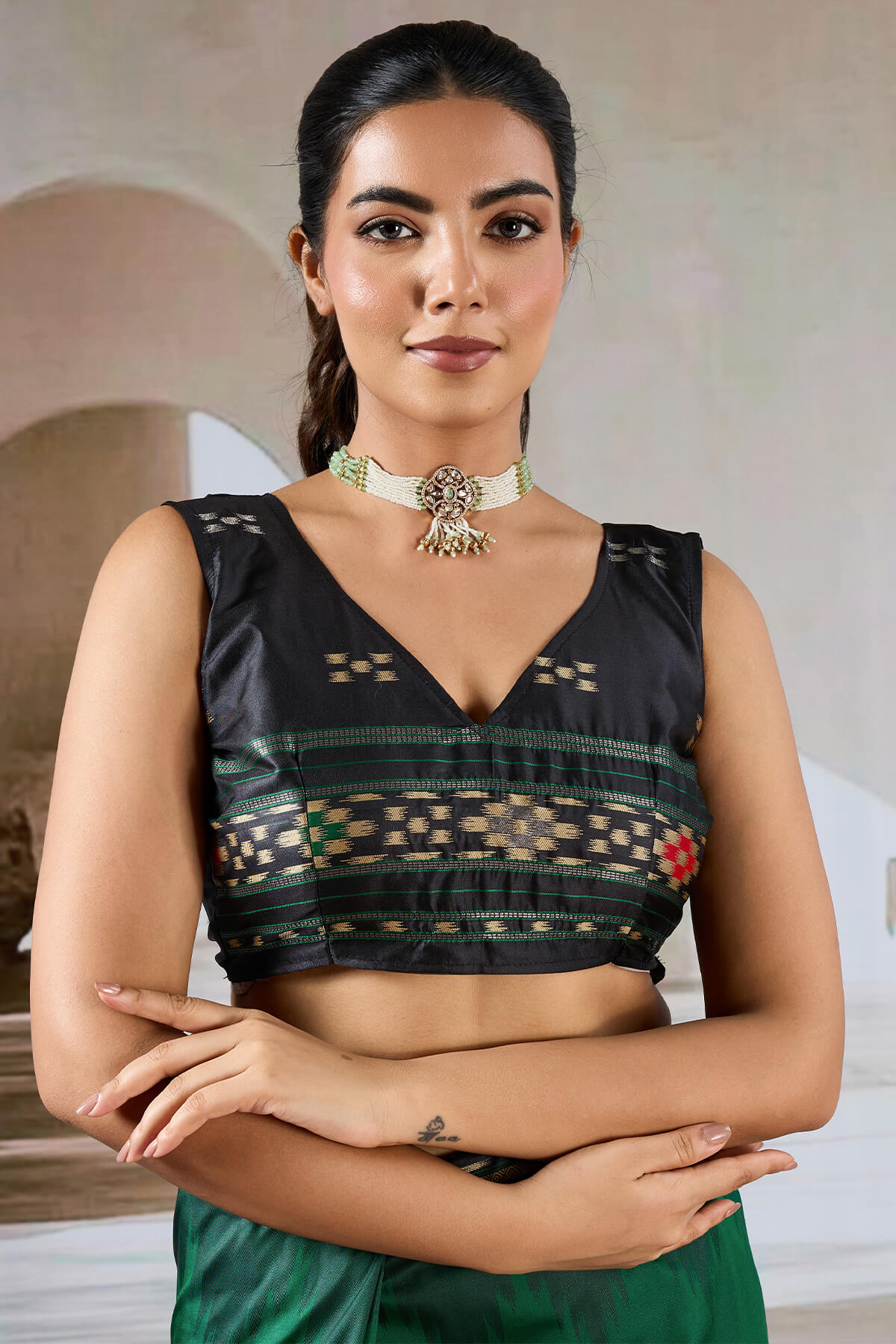 Seraphic Dark Green Patola Silk Saree with Extraordinary Blouse Piece