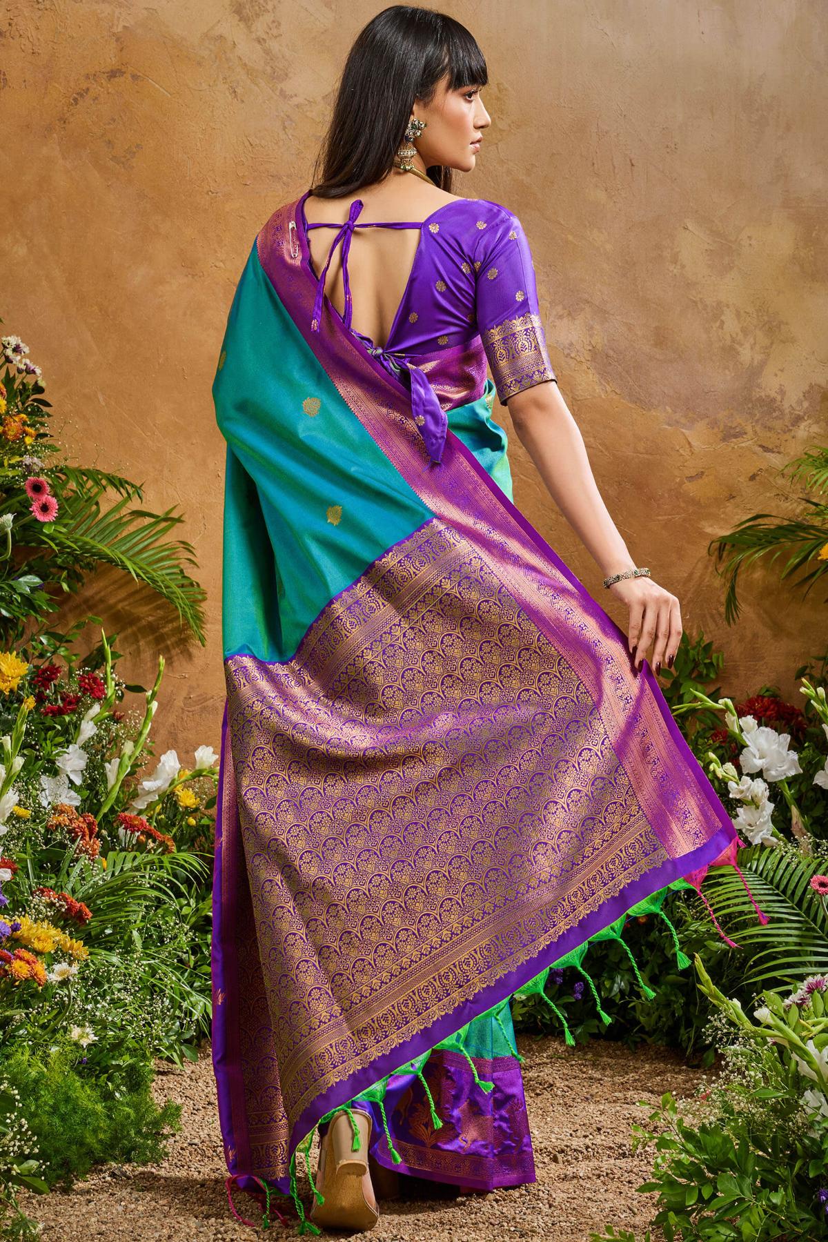 Resonant Rama Soft Banarasi Silk Saree With Opulent Blouse Piece