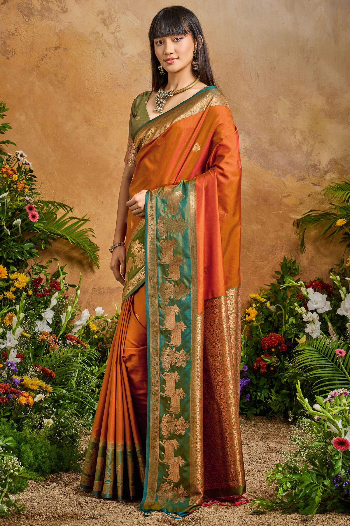 Magnificat Brown Soft Banarasi Silk Saree With Elision Blouse Piece