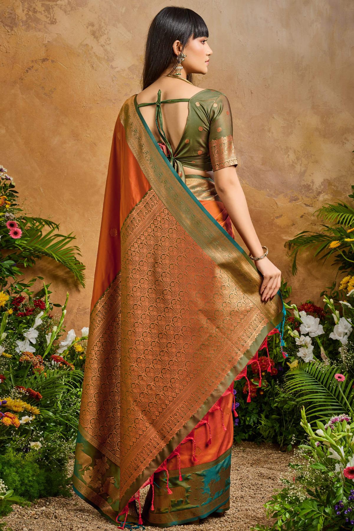 Magnificat Brown Soft Banarasi Silk Saree With Elision Blouse Piece