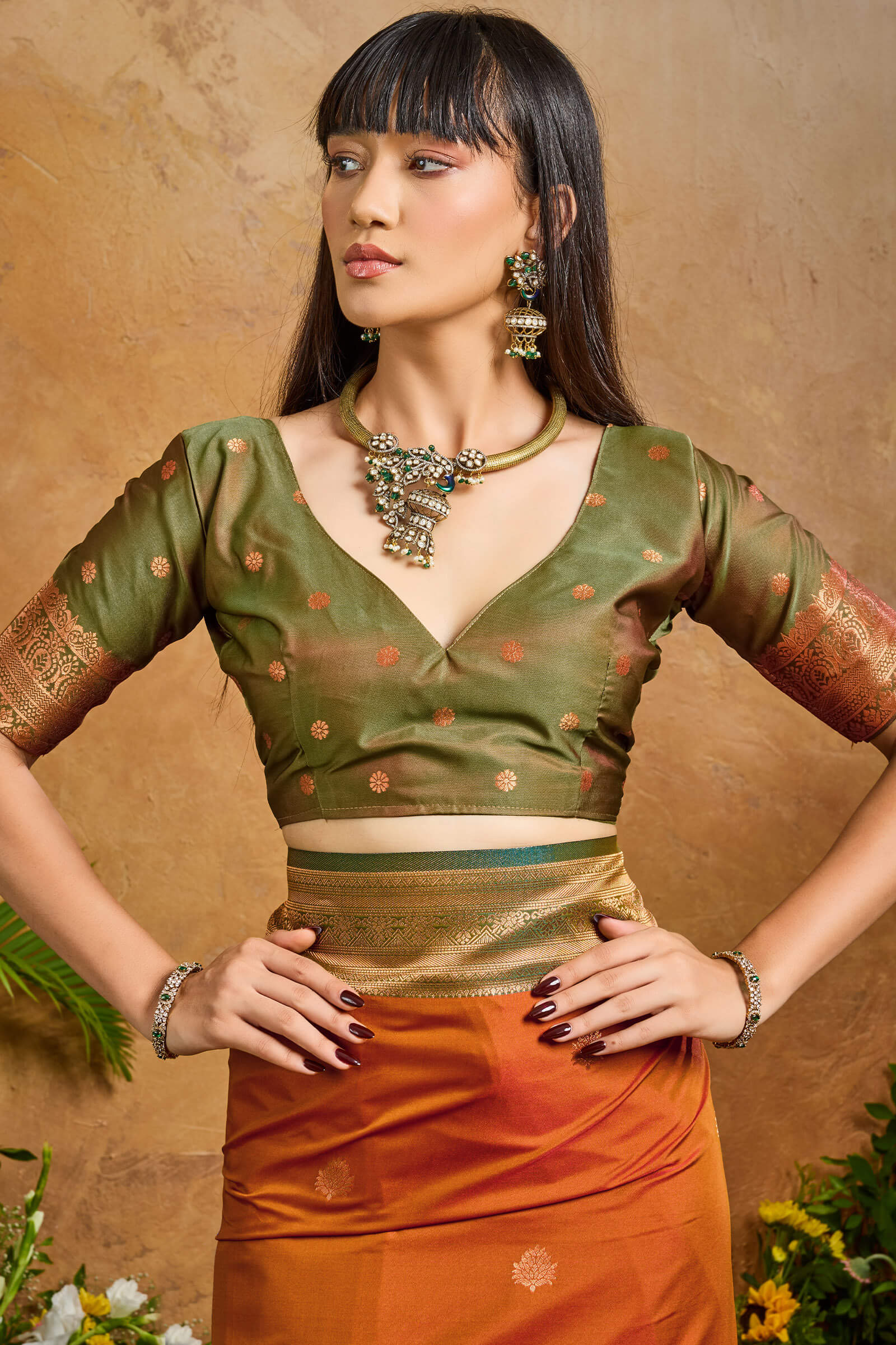 Magnificat Brown Soft Banarasi Silk Saree With Elision Blouse Piece