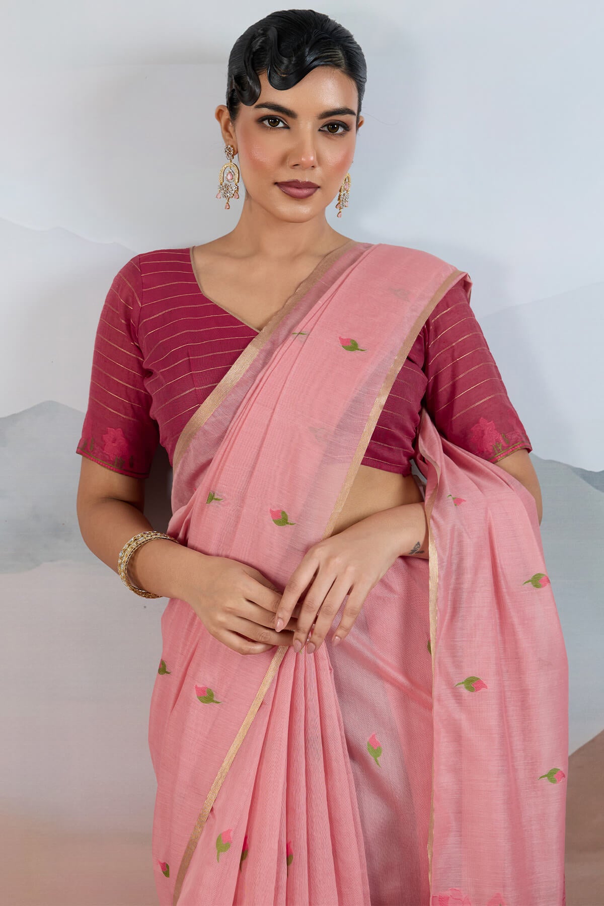 Flamboyant Pink Spun Cotton Silk Saree With Exemplary Blouse Piece