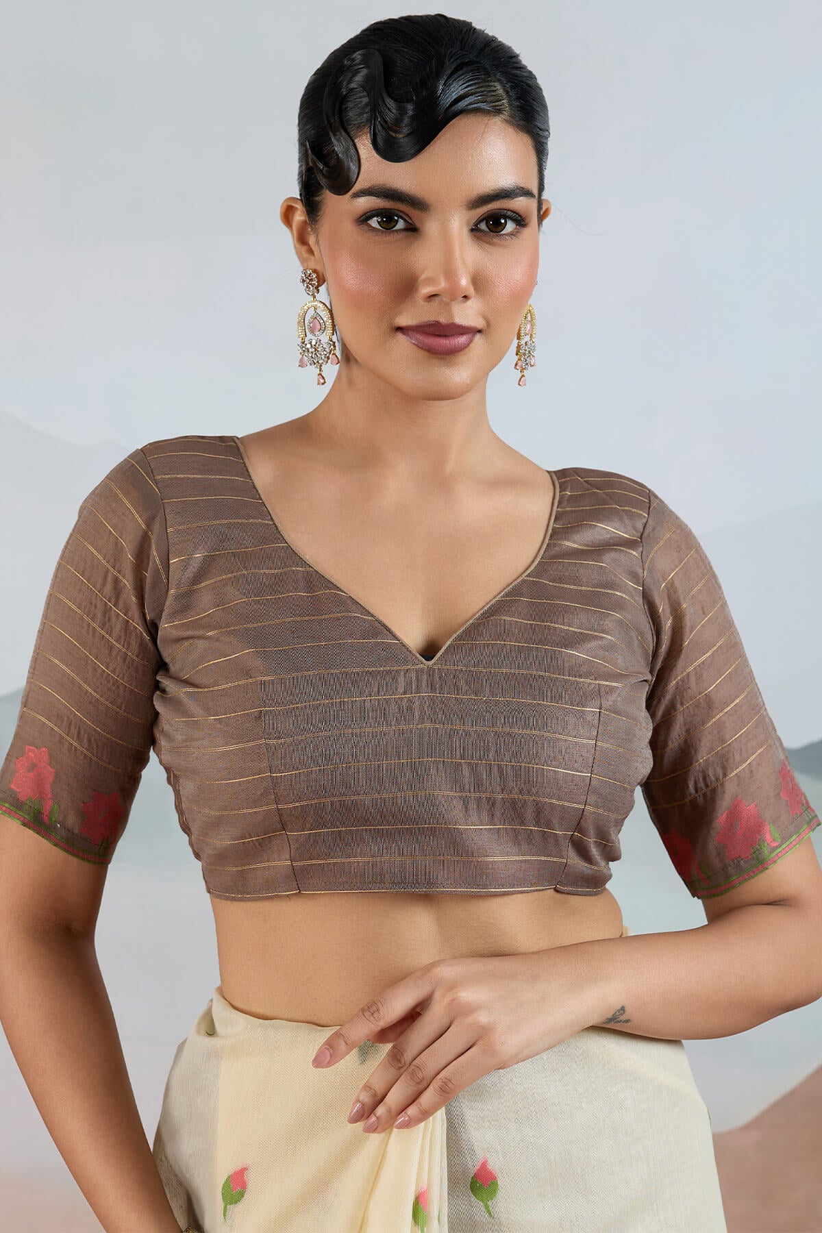 Snazzy Beige Spun Cotton Silk Saree With Capricious Blouse Piece