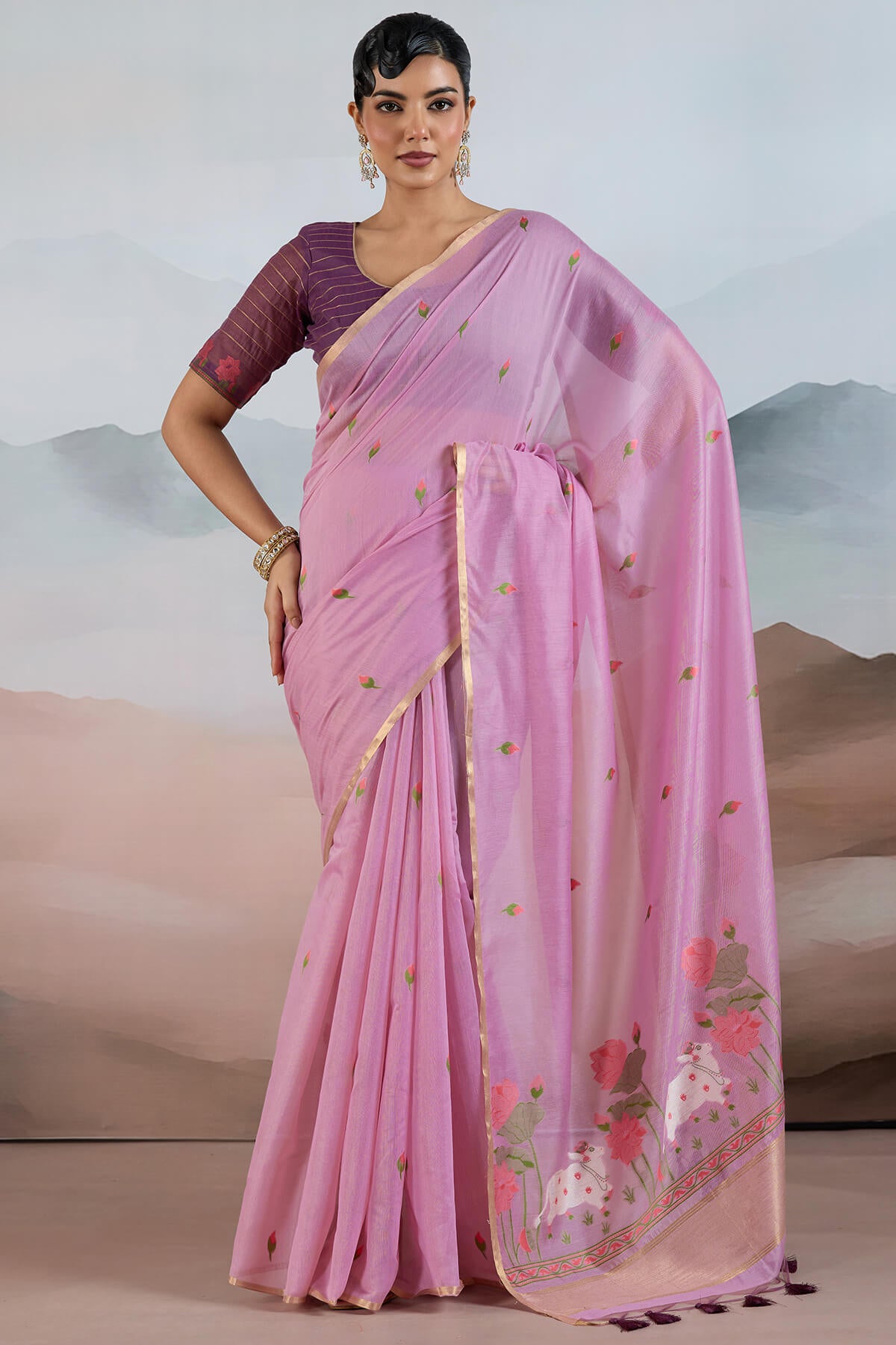 Lovely Lavender Spun Cotton Silk Saree With Excellent Blouse Piece
