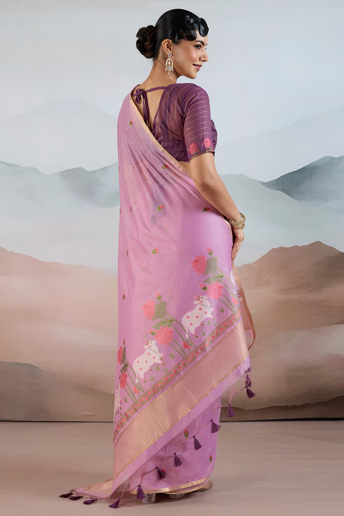 Lovely Lavender Spun Cotton Silk Saree With Excellent Blouse Piece