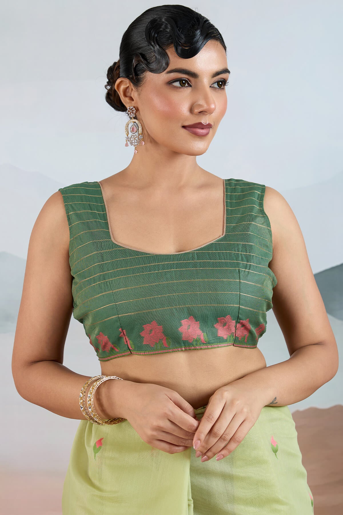 Zephyr Pista Spun Cotton Silk Saree With Invaluable Blouse Piece