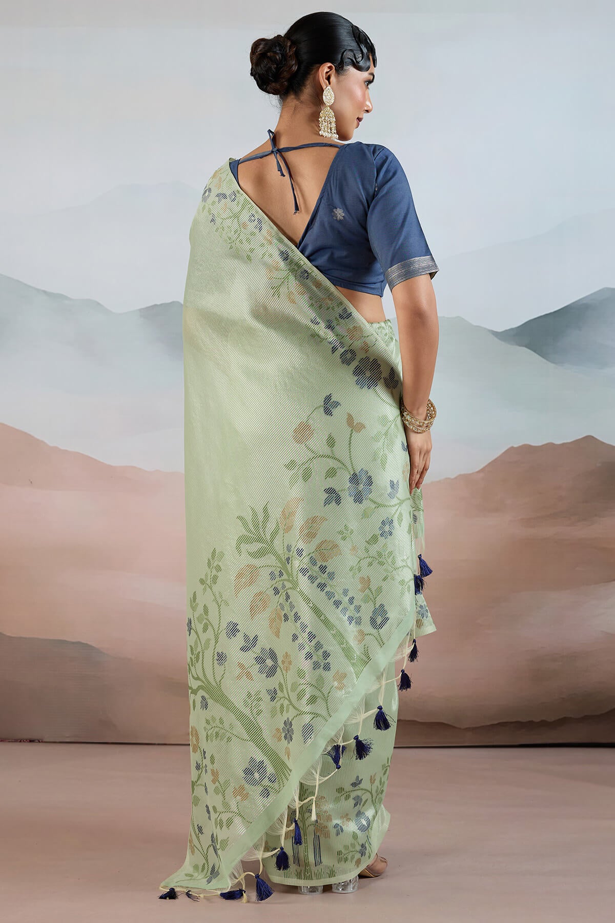 Designer Pista Soft Banarasi Tissue Silk Saree With Exquisite Blouse Piece