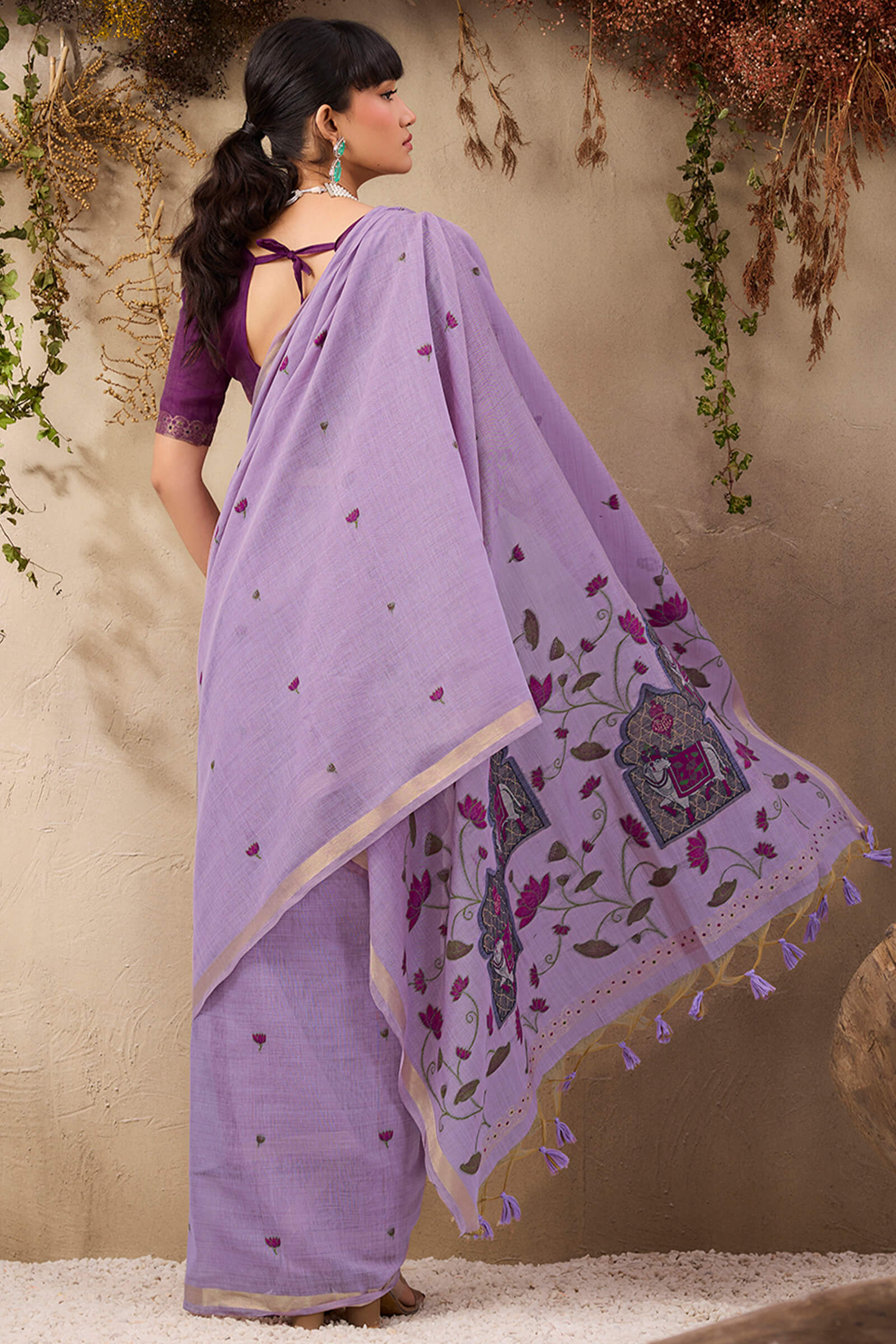 Winsome Lavender Cotton Silk Saree With Innovative Blouse Piece