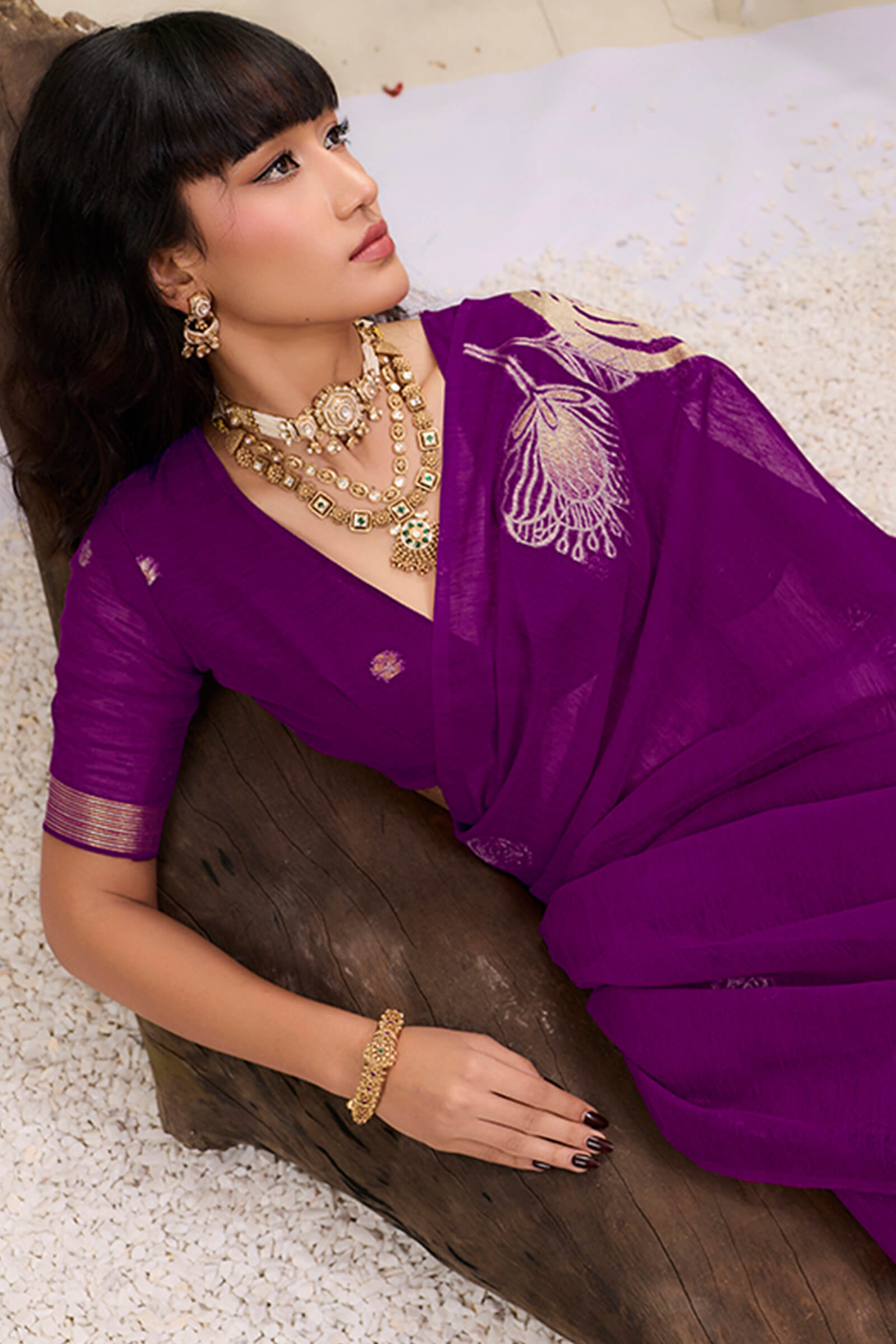 Denouement Purple Cotton Silk Saree With Mesmeric Blouse Piece
