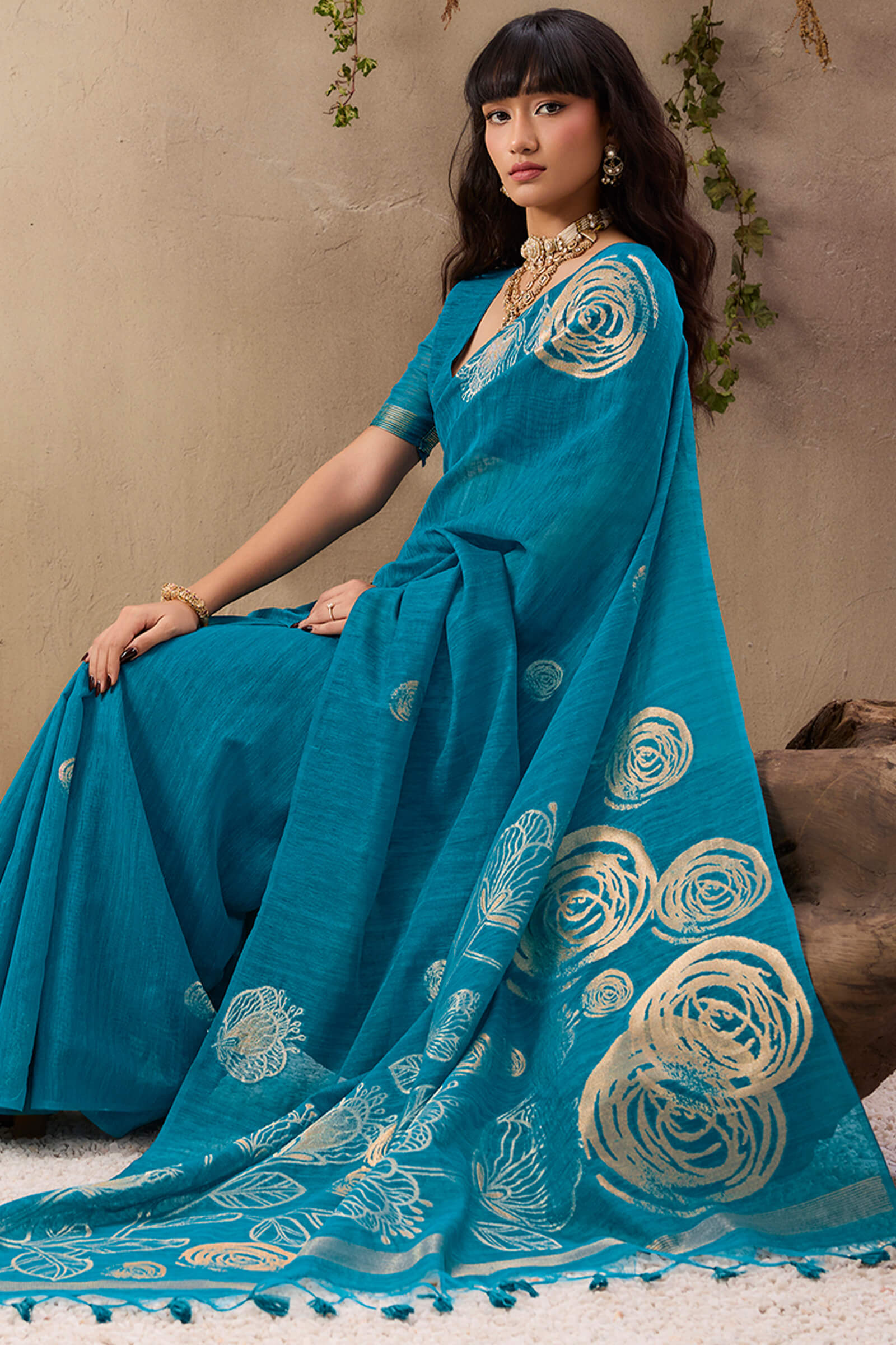 Ratatouille Firozi Cotton Silk Saree With Phenomenal Blouse Piece