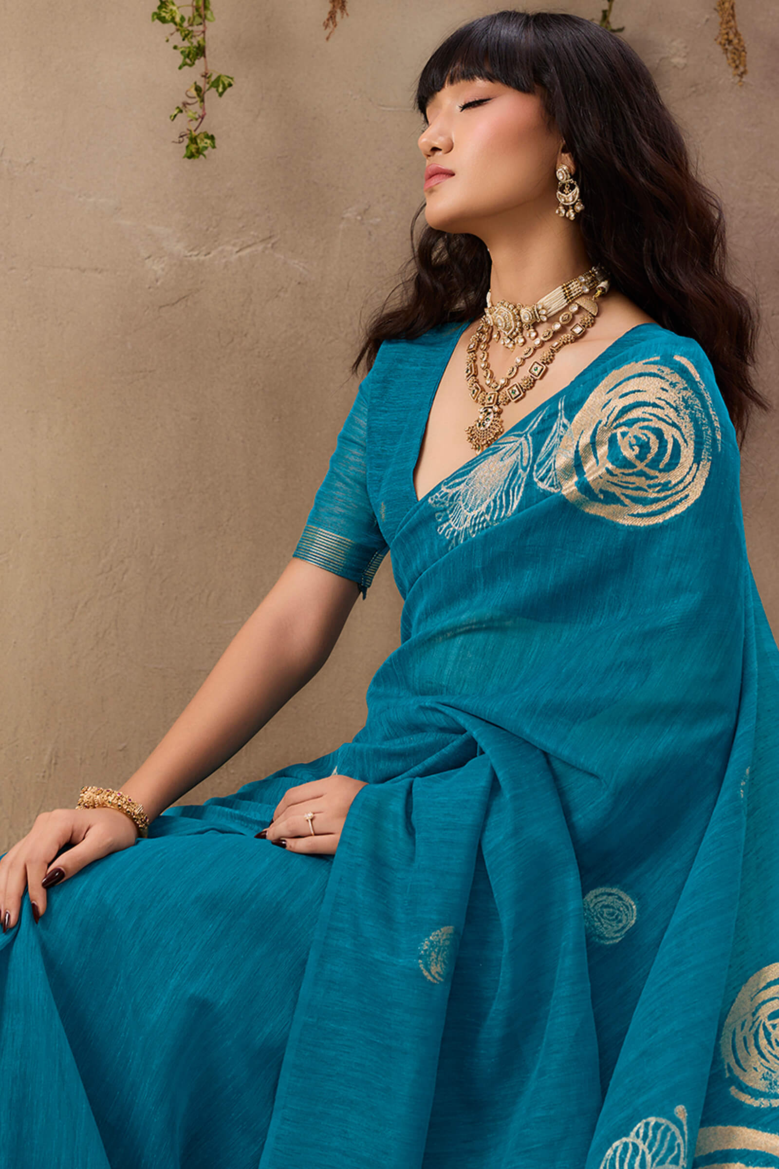 Ratatouille Firozi Cotton Silk Saree With Phenomenal Blouse Piece
