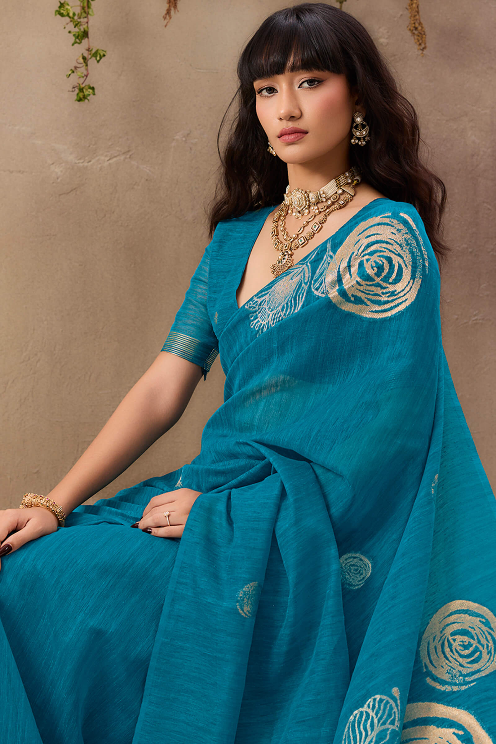 Ratatouille Firozi Cotton Silk Saree With Phenomenal Blouse Piece