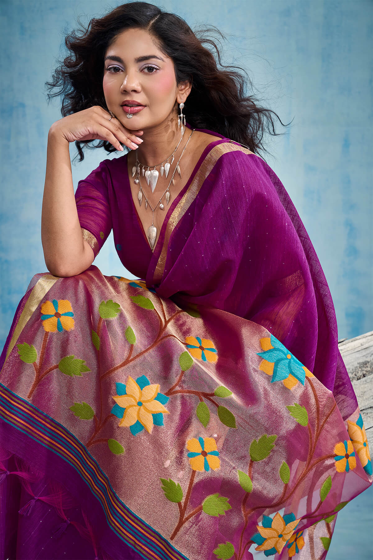 Enchanting Purple Pure Munga Cotton Silk Saree With Rhapsodic Blouse Piece