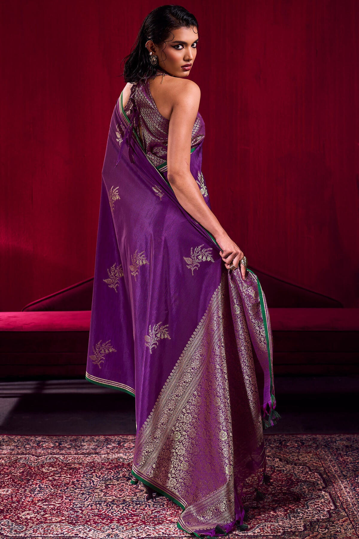 Fantabulous Purple Banarasi Satin Silk Saree With Lissome Blouse