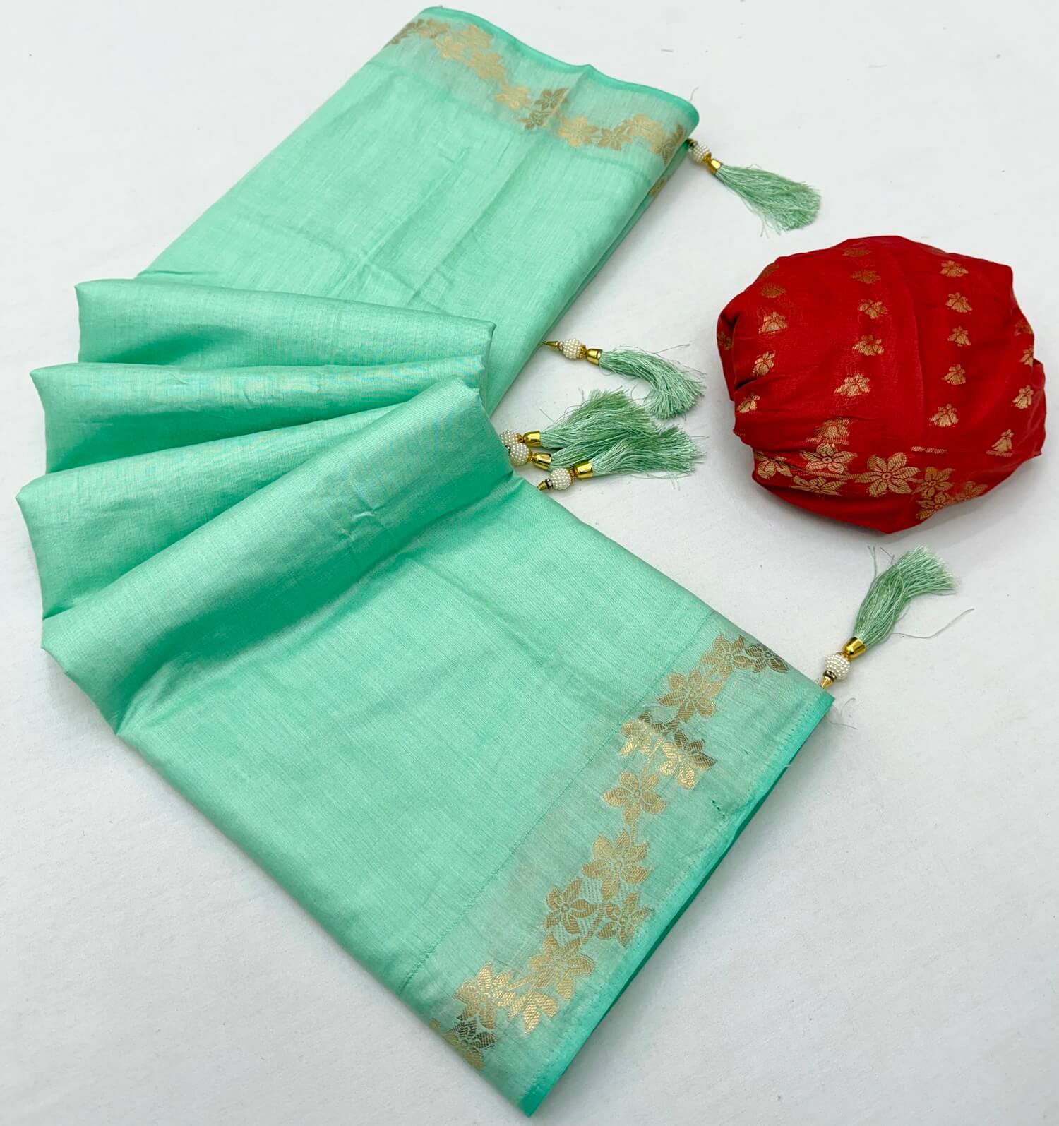 Seraphic Sea Green Viscose Cotton Silk Saree With Scrupulous Blouse Piece