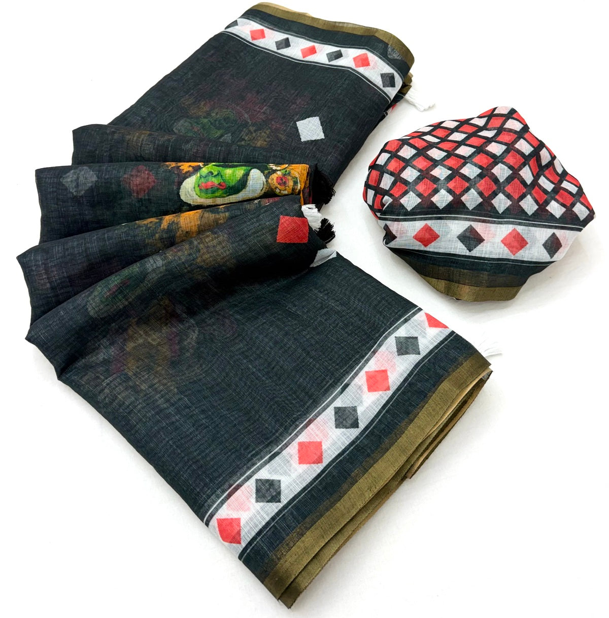 Lagniappe Black Printed Cotton Silk Saree With Scintilla Blouse Piece