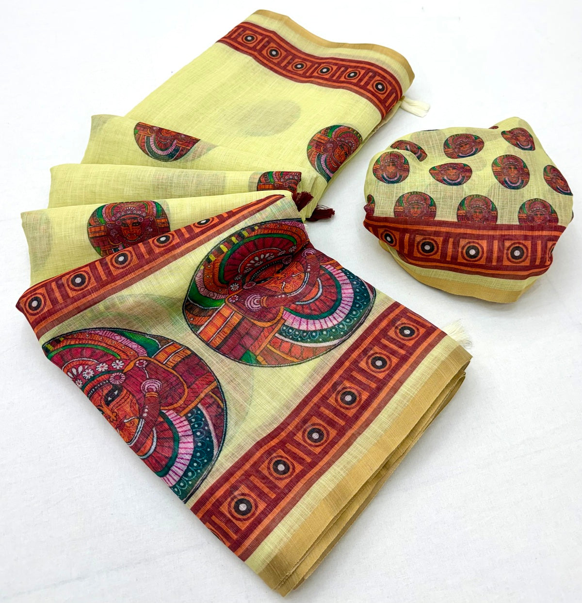 Magnetic Lemon Printed Cotton Silk Saree With Ideal Blouse Piece