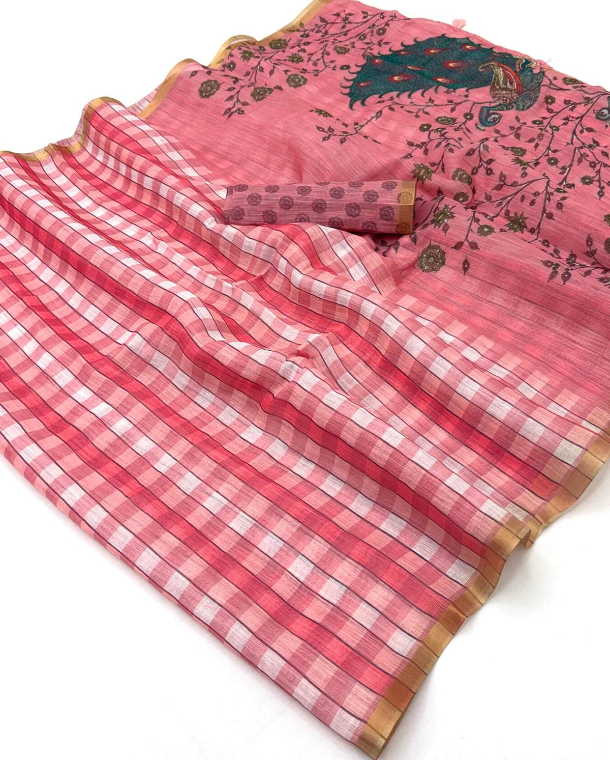 Invaluable Pink Printed Cotton Silk Saree With Staggering Blouse Piece