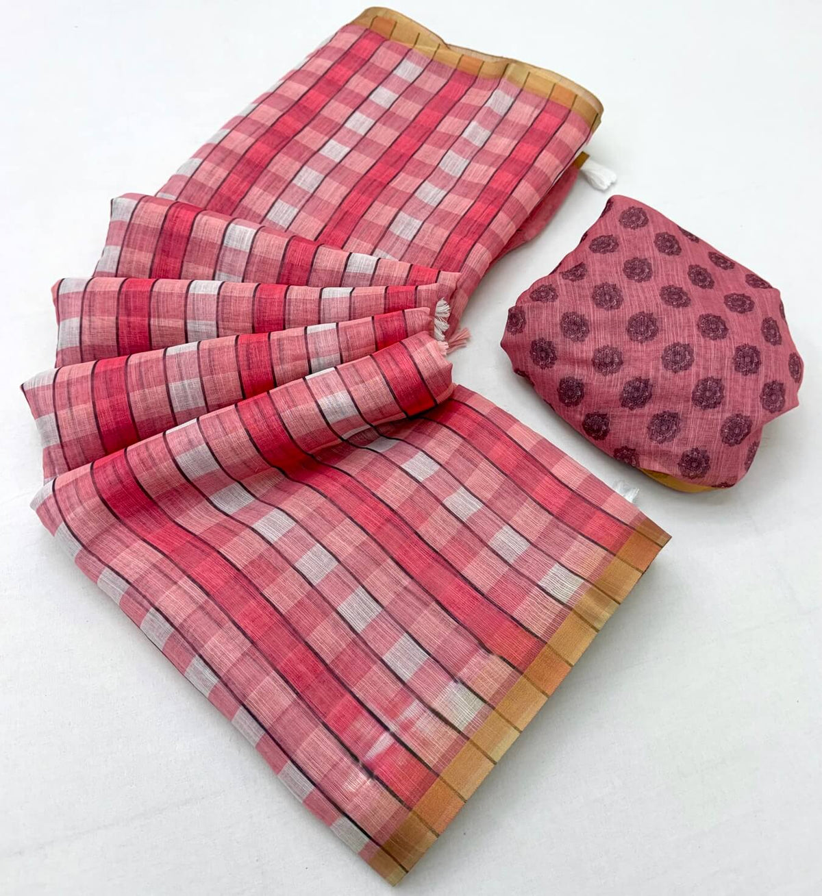 Invaluable Pink Printed Cotton Silk Saree With Staggering Blouse Piece