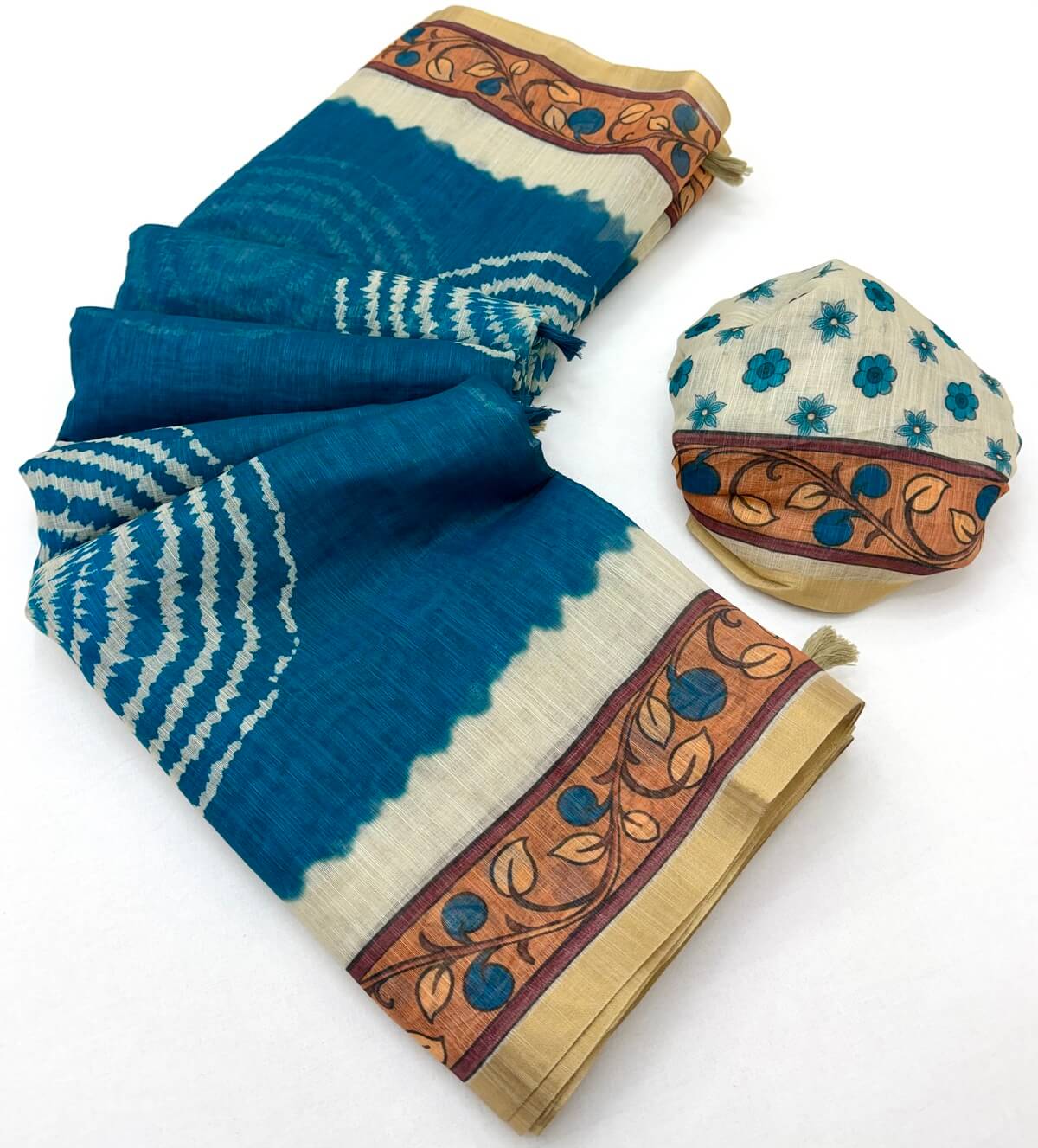 Glamorous Blue Printed Cotton Silk Saree With Desuetude Blouse Piece