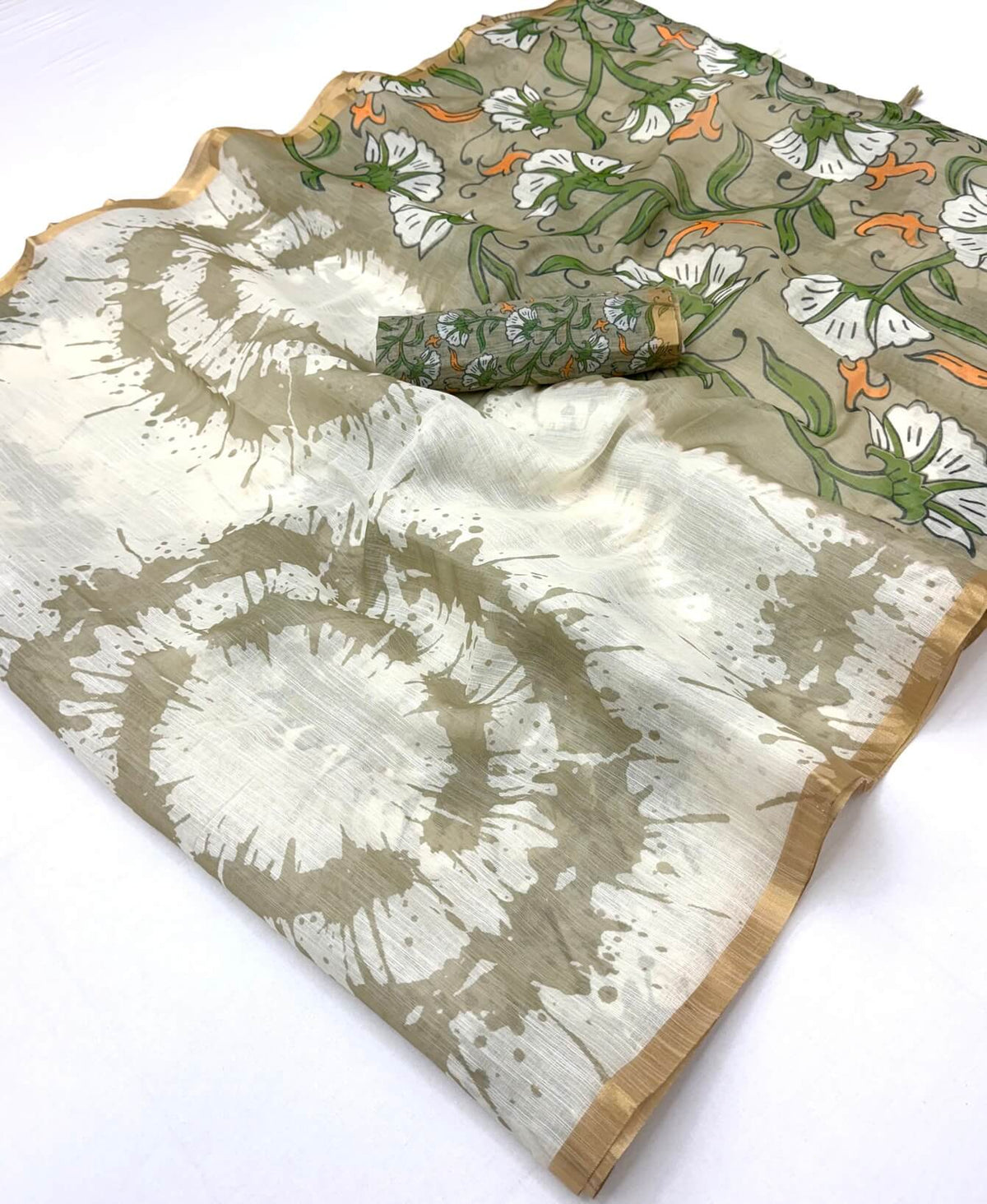 Imaginative Off White Printed Cotton Silk Saree With Nectarous Blouse Piece