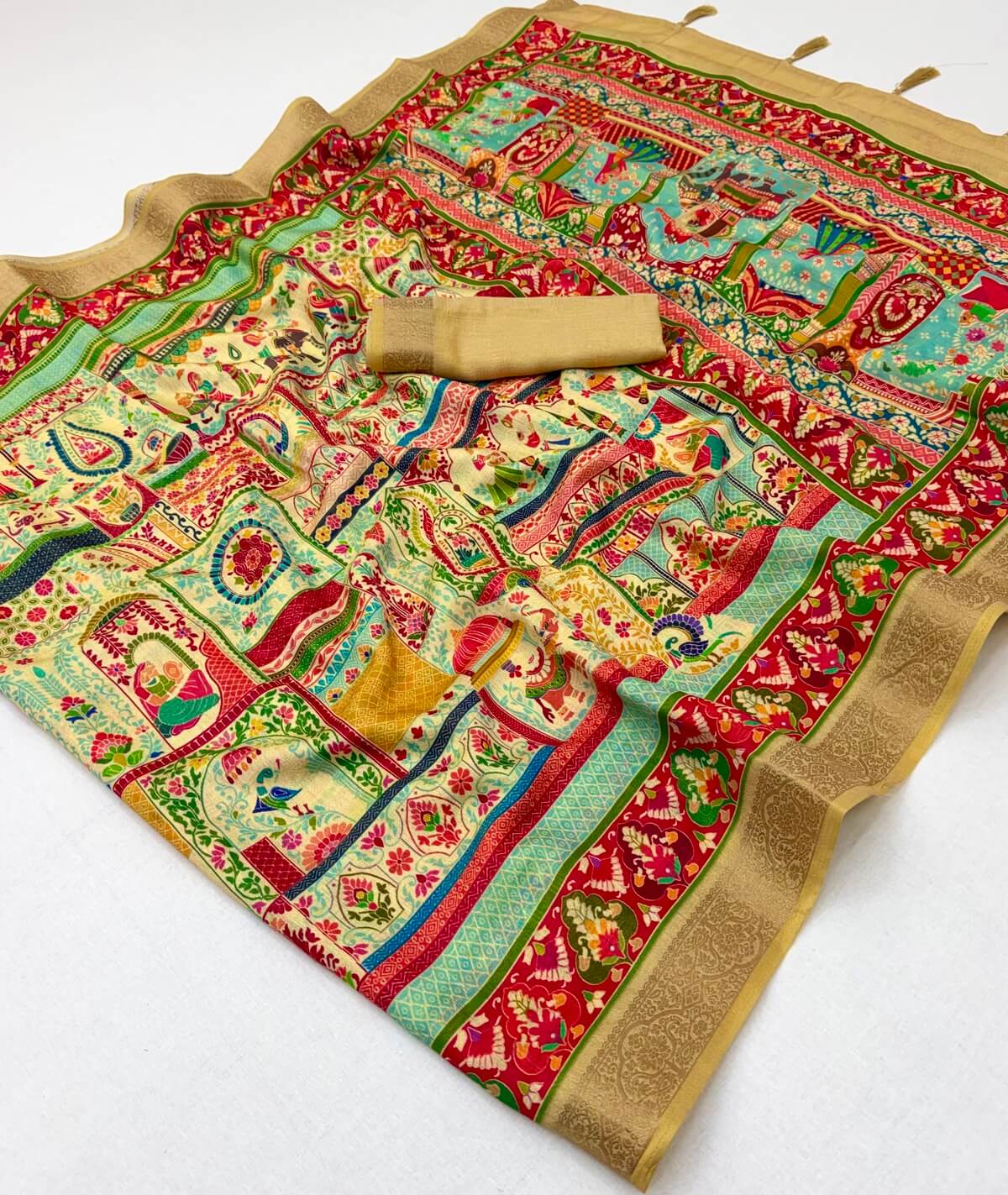 Panoply Beige Printed Viscose Silk Saree With Dalliance Blouse Piece