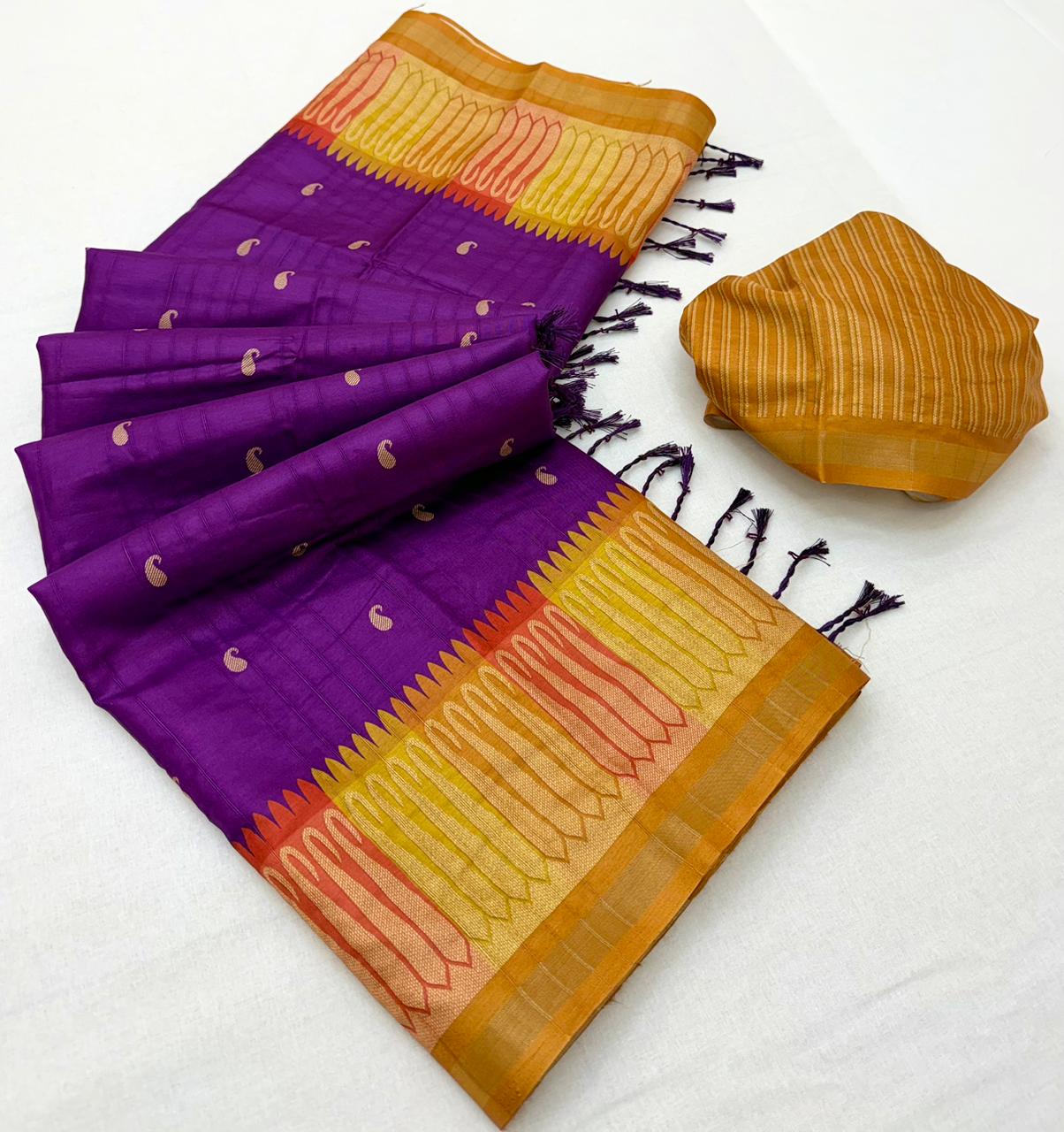 Epiphany Purple Pure Zari Weaving Banarasi Tussar Silk Saree With Imaginative Blouse Piece