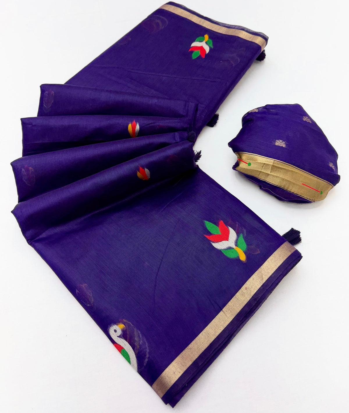 Chatoyant Royal Blue Pure Munga Cotton Silk Saree With Delectable Blouse Piece
