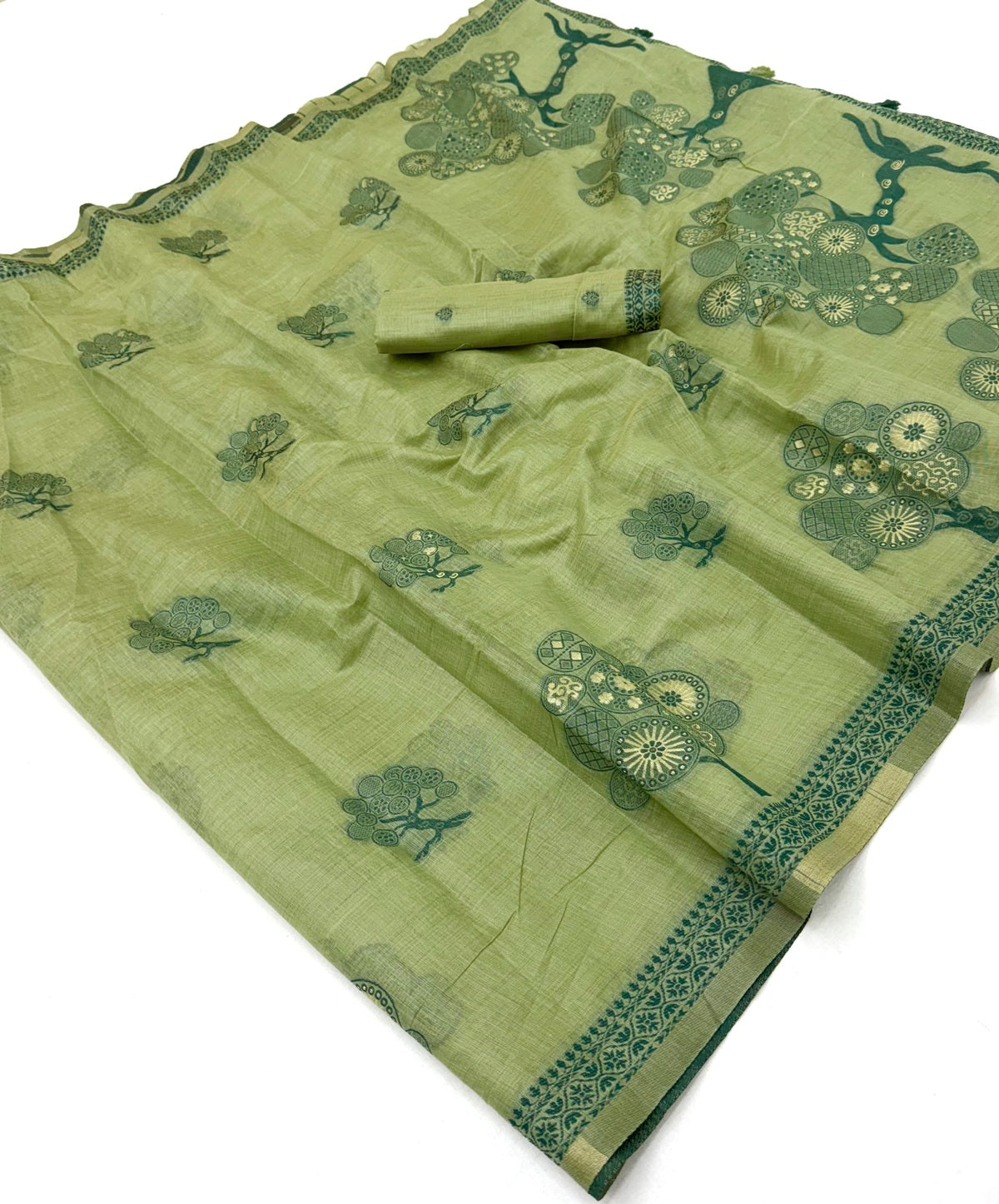 Murmurous Green Pure Munga Cotton Silk Saree With Inimitable Blouse Piece