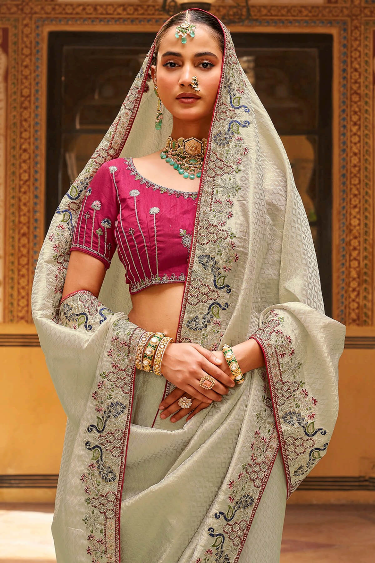 Hypnotic Grey Pure Tissue Silk Hand Embroidery Work Saree With Designer Blouse Piece