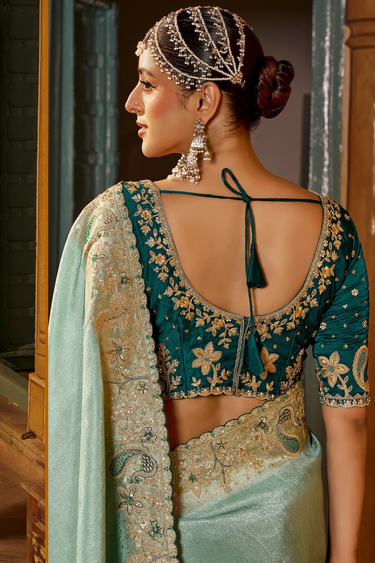 Phenomenal Turquoise Pure Viscose Hand Embroidery Work Saree With Stitched Blouse