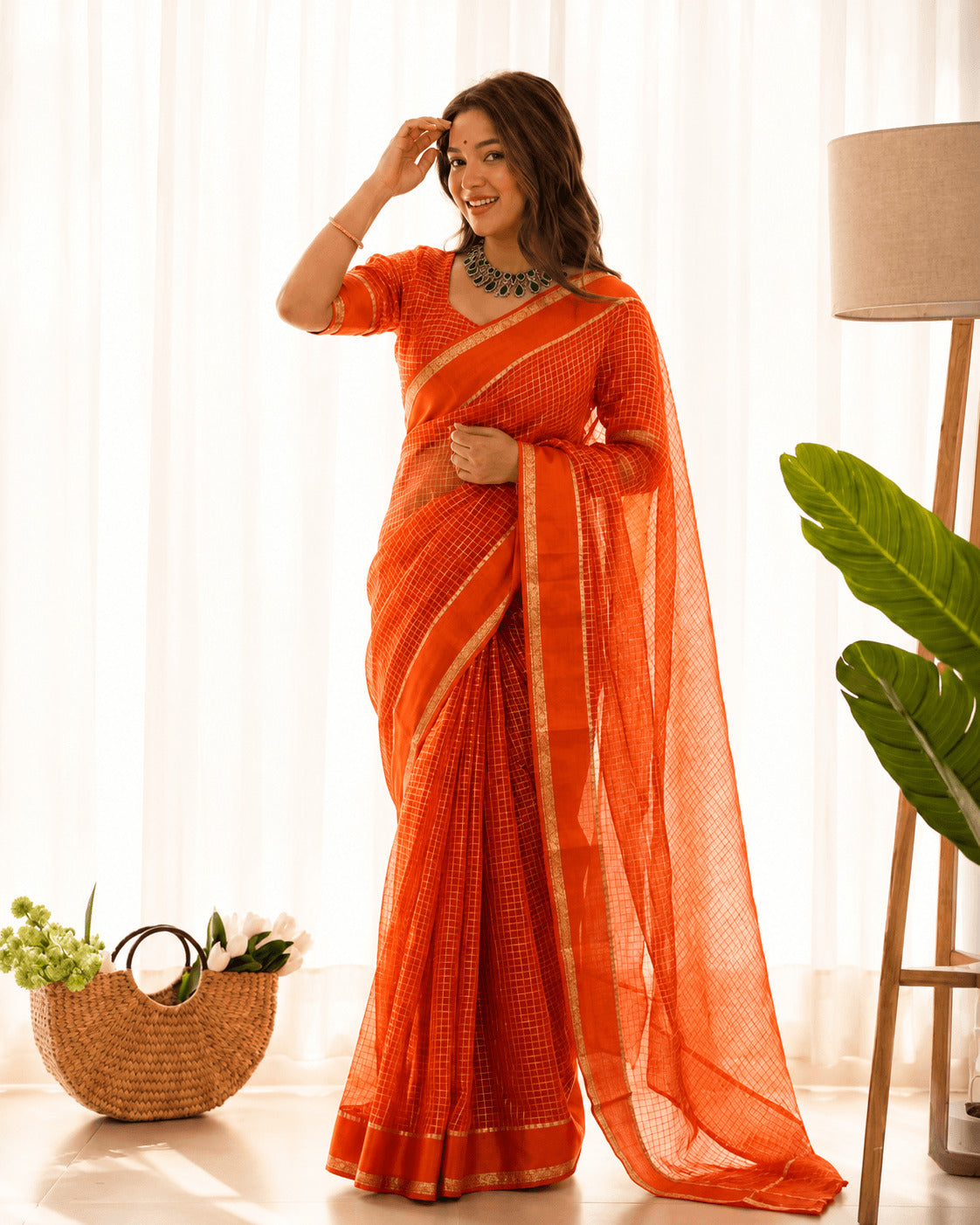 Ravishing Orange Banarasi Viscose Silk Saree With Surreptitious Blouse Piece