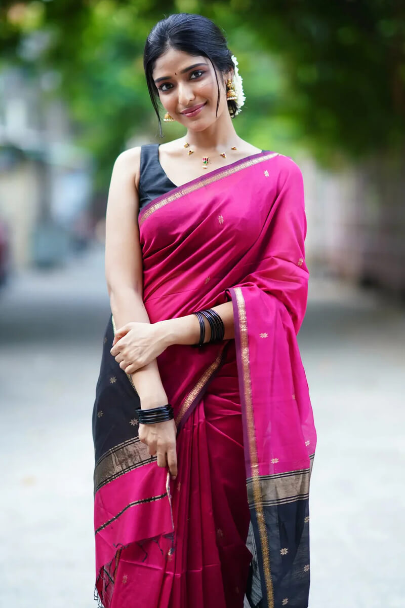 Smashing Dark Pink Cotton Silk Saree With Prodigal Blouse Piece