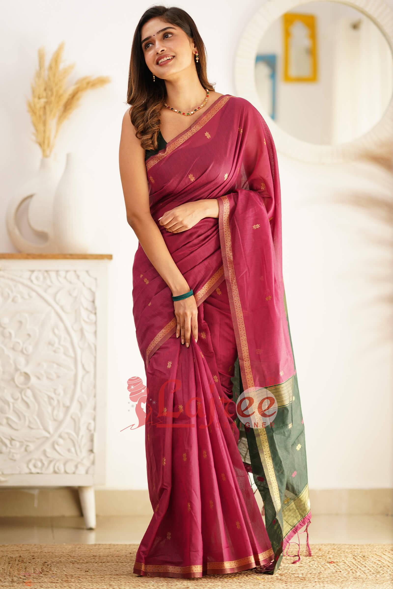 Marvellous Dark Pink Cotton Silk Saree With Outstanding Blouse Piece
