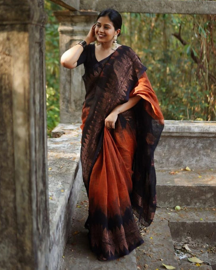 The Timeless Charm of an Elegant Cotton Silk Brown Saree Ved Tex