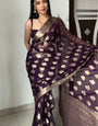 Whimsical 1-Minute Ready To Wear Dark Purple Cotton Silk Saree