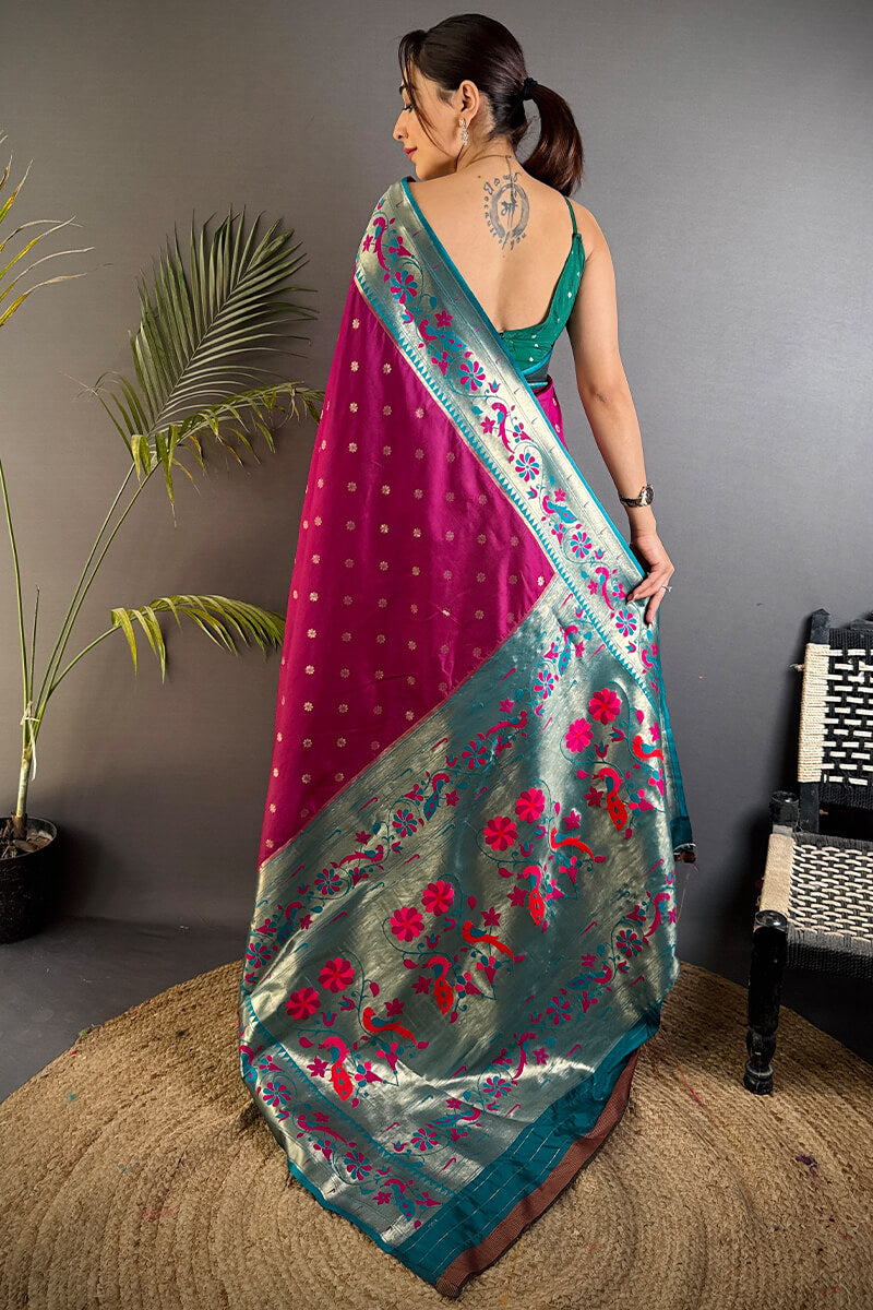 Profuse Purple Paithani Silk Saree With Sensational Blouse Piece