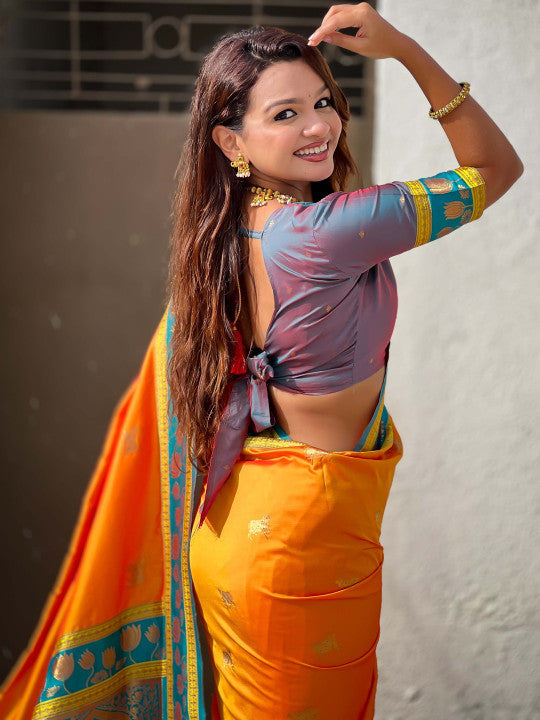 Ephemeral Orange Soft Banarasi Silk Saree With Breathtaking Blouse Piece