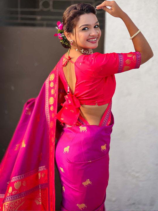 Denouement Purple Soft Banarasi Silk Saree With Vivacious Blouse Piece