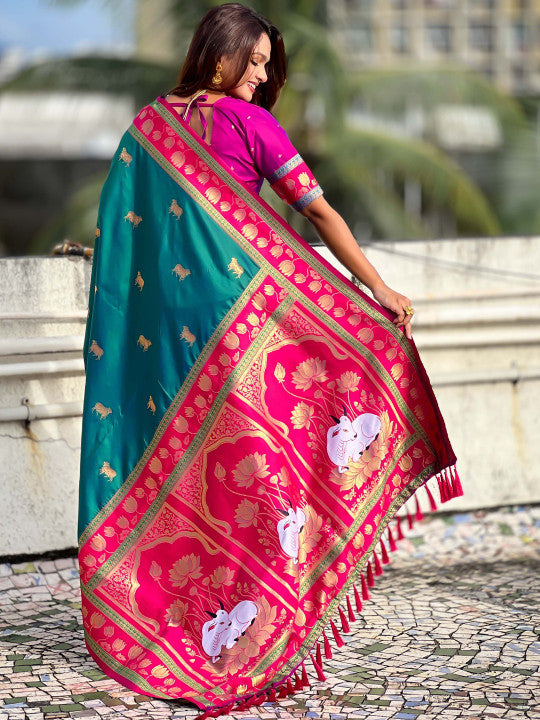 Blissful Rama Soft Banarasi Silk Saree With Woebegone Blouse Piece