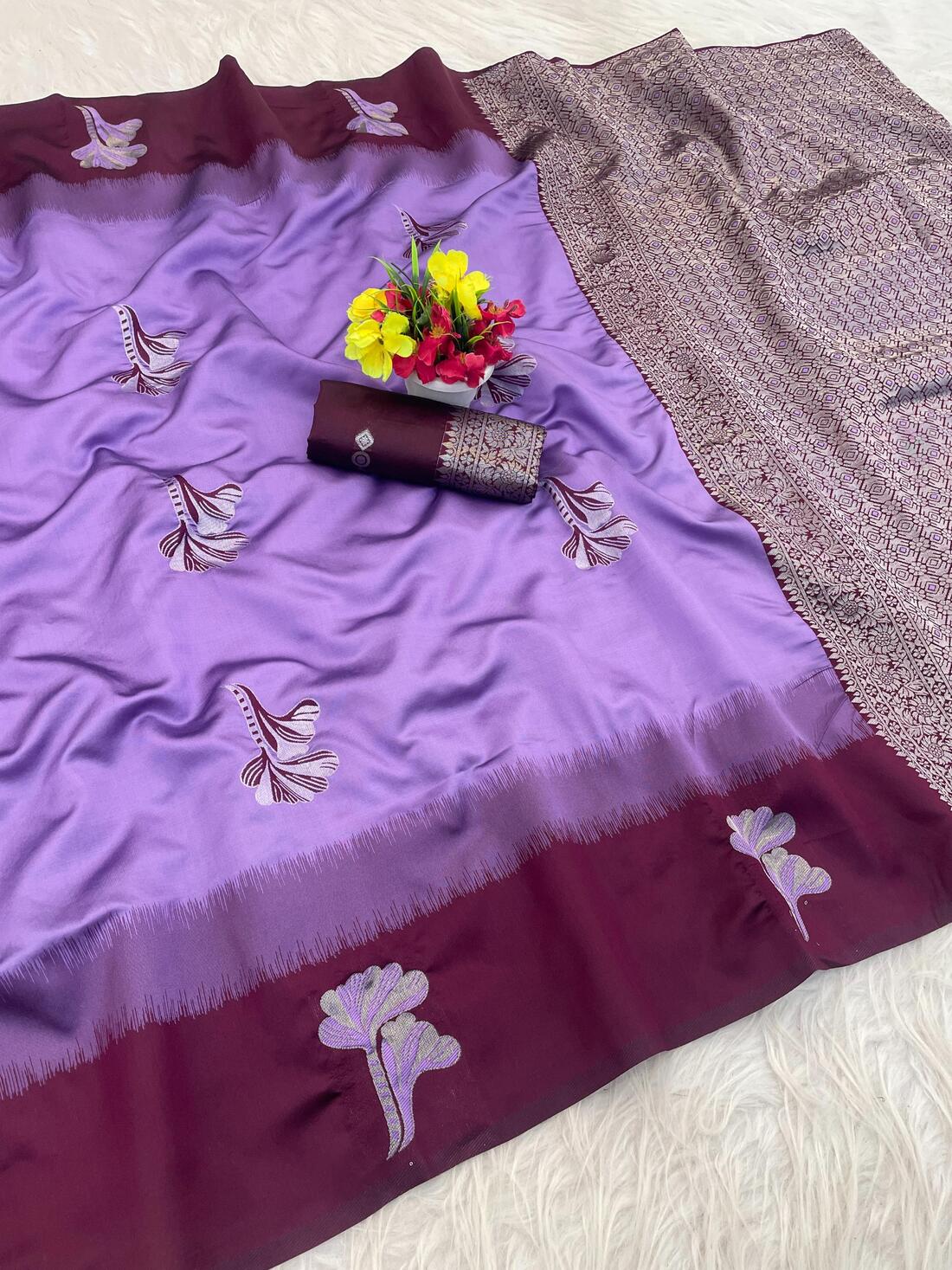 Breathtaking Lavender Soft Silk Saree With Snazzy Blouse Piece
