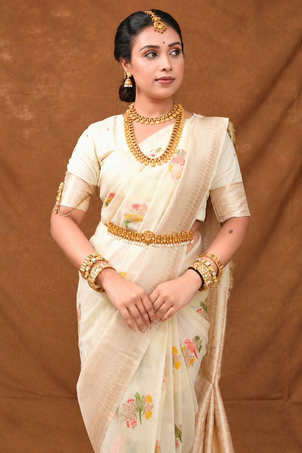 Megha Bhunia in Beige Banarasi Khadi Silk Saree