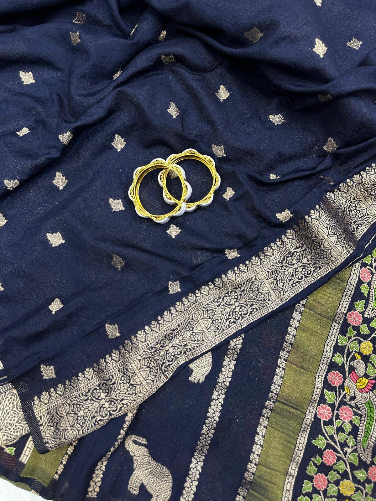 Panache Black Banarasi Tissue Silk Saree With Fancifull Blouse Piece